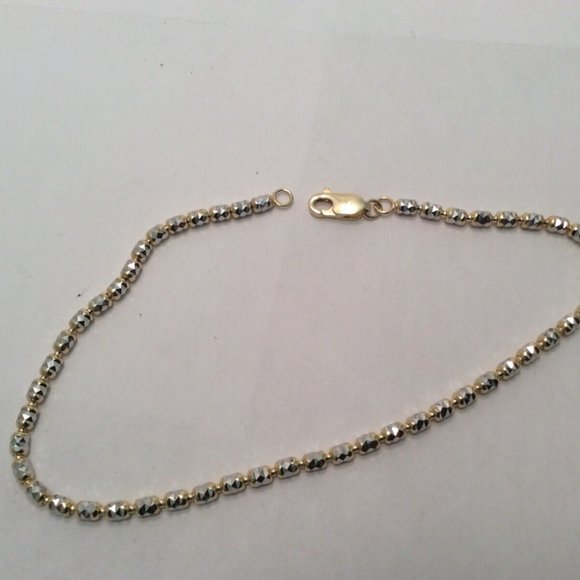 10k Solid Real 2 Tone Yellow Gold Disco Bar ball Beads Fancy Bracelet 8''  5.30g - Picture 4 of 8